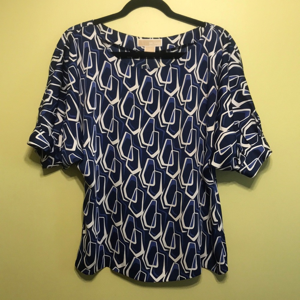 Michael Kors Boho Top Blue/White Pattern Sz M